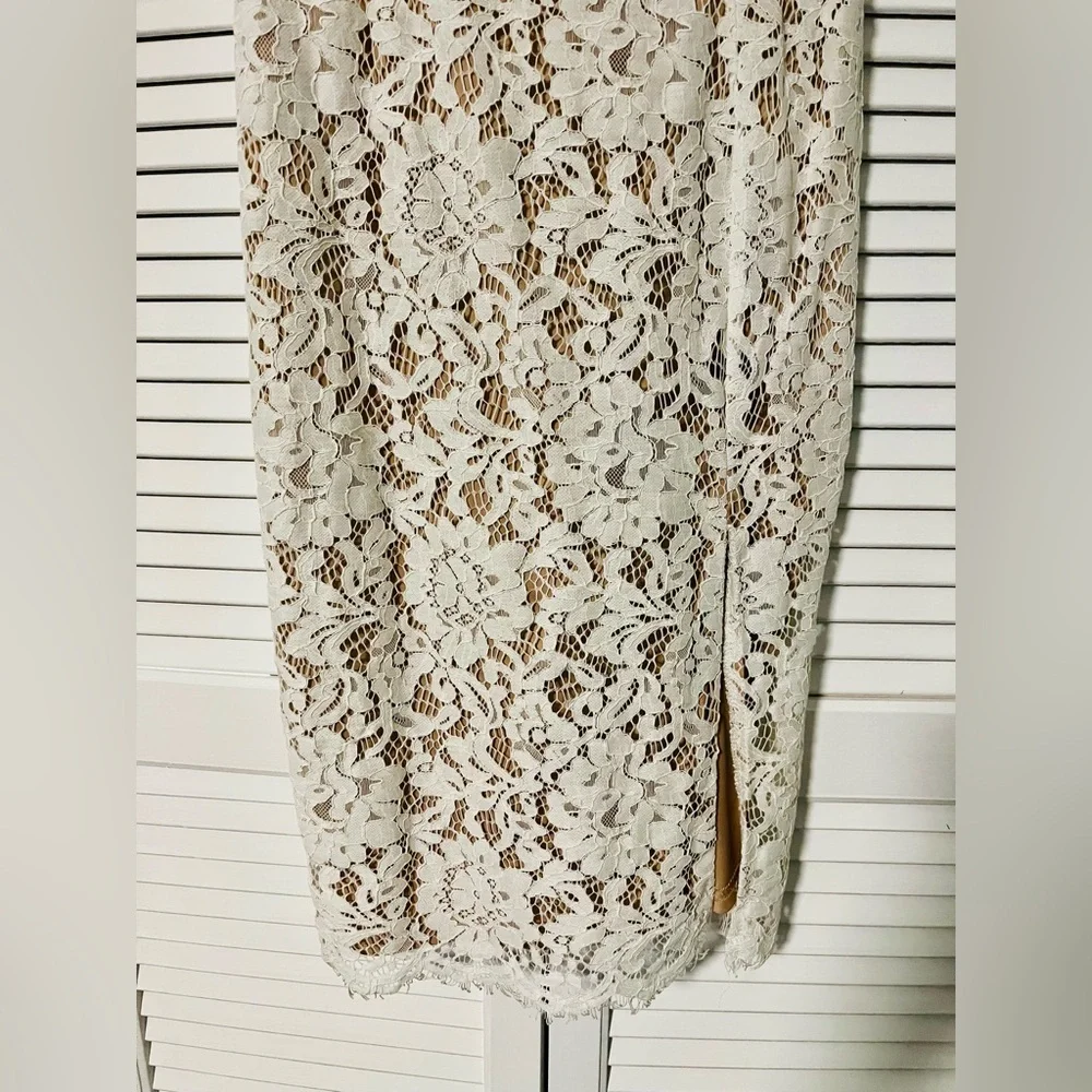 Lulu's White Lace Dress with Nude Lining - Picture 3 of 12